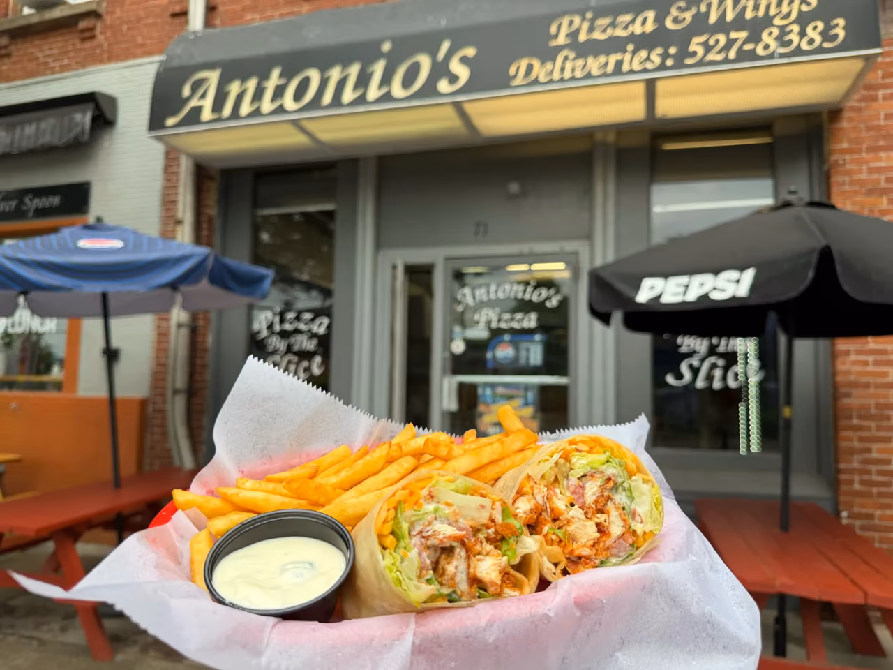 A buffalo chicken wrap with fries and ranch dip from Antonio's Easthampton